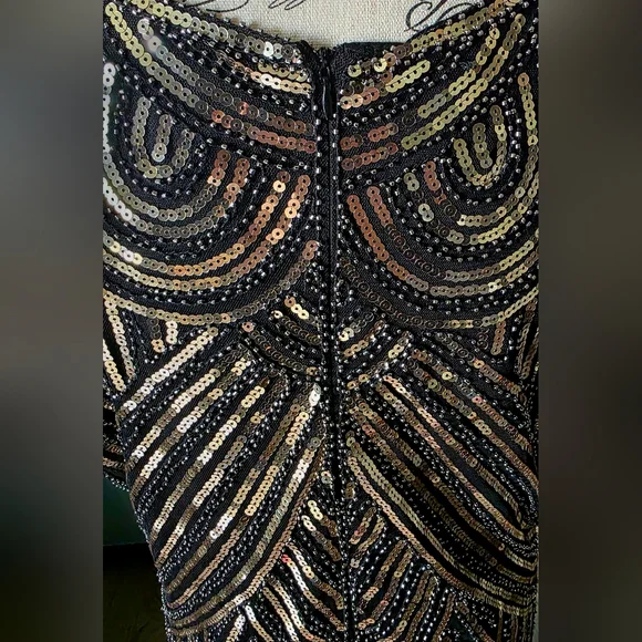 1920s Great Gatsby Flapper Plus Size Sequin Fringe Cap Sleeve Dress Vintage 2X - Picture 11 of 15